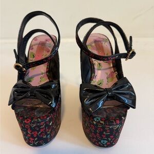 Betsey Johnson satin floral‎ platforms